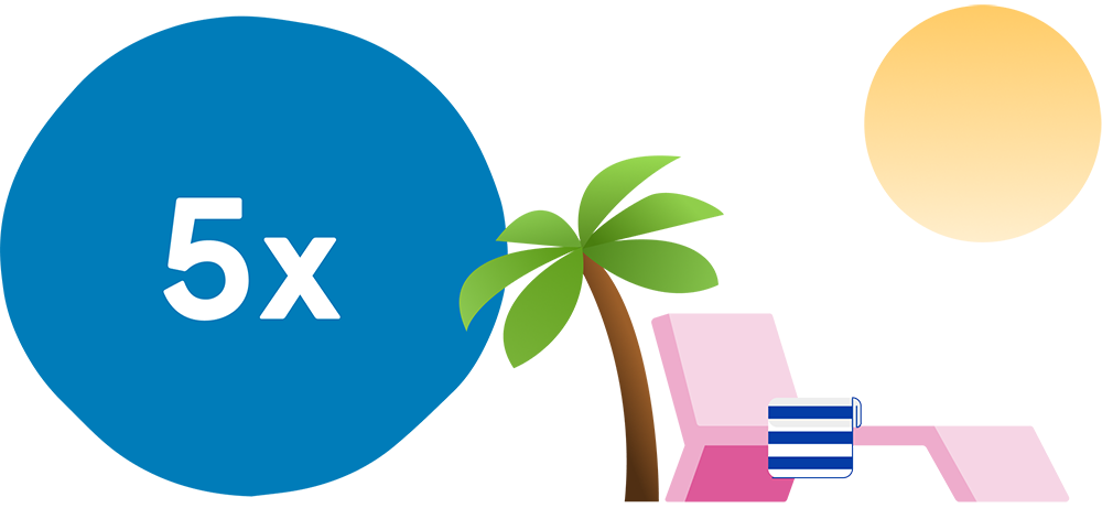 x5 Holiday prizes with a sun lounger and palm tree in the background