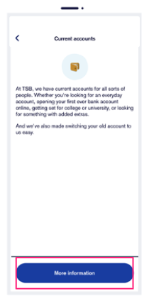 TSB app on mobile phone with 'More information' button highlighted.