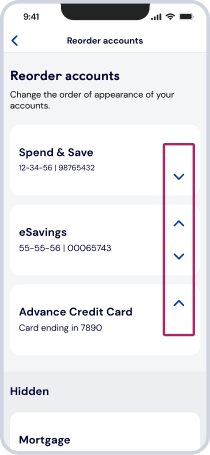 Tap the up and down arrows to change the order of your accounts, then tap ‘Save Changes’