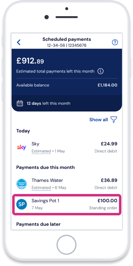 Tap the standing order you want to amend or cancel