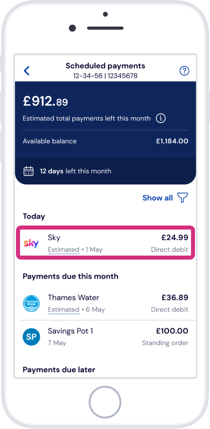 Tap the Direct Debit you want to cancel