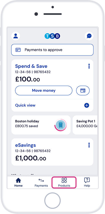Tap the ‘Products’ tab Tap the ‘Products’ tab