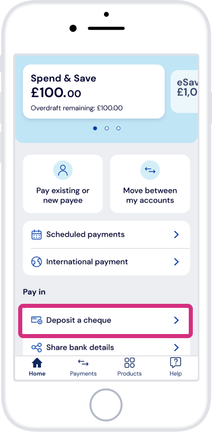 Tap ‘Deposit a cheque’