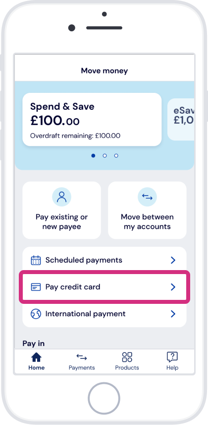 Tap ‘Pay credit card’