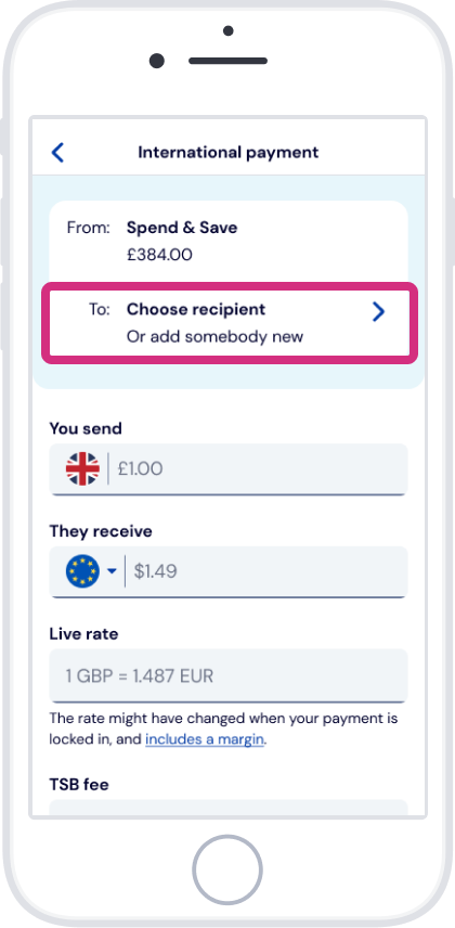 Choose a recipient or add somebody new. Enter how much you want to send and tap ‘Continue’ Choose a recipient or add somebody new. Enter how much you want to send and tap ‘Continue’