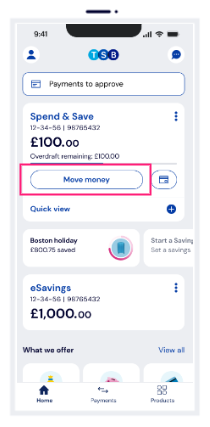 Tap 'Move money'. Tap 'Move money'.
