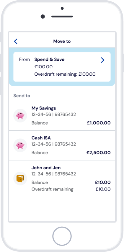 Choose the account you want to move money to