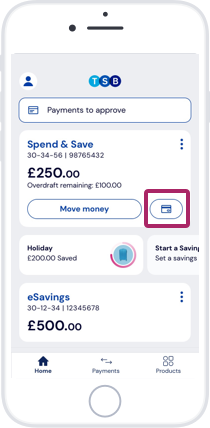 Tap the card icon on the homepage. Tap the card icon on the homepage.