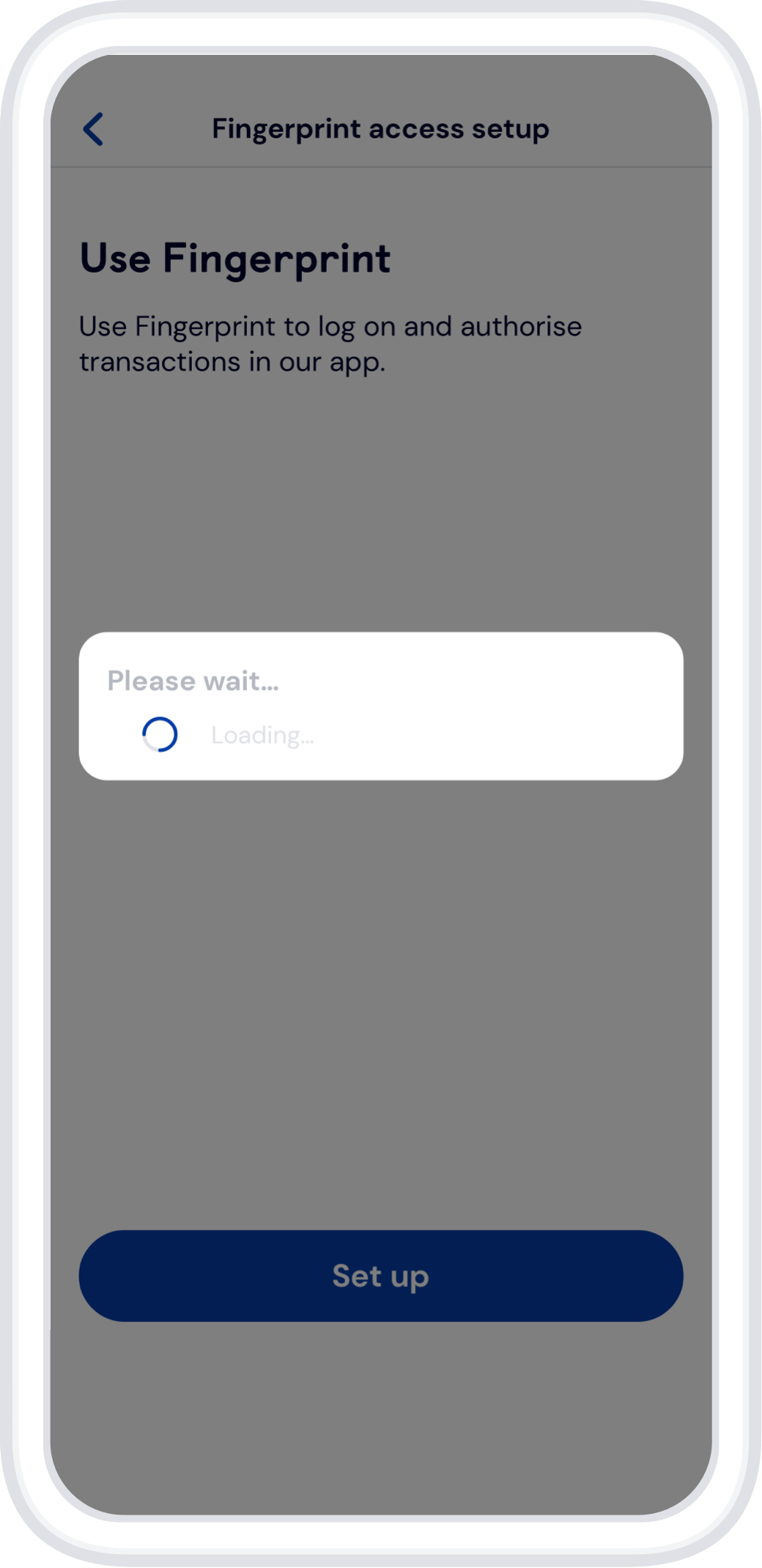 Please wait while we set up your fingerprint login