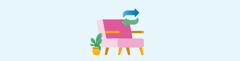 Pink sofa with a plant pot close by