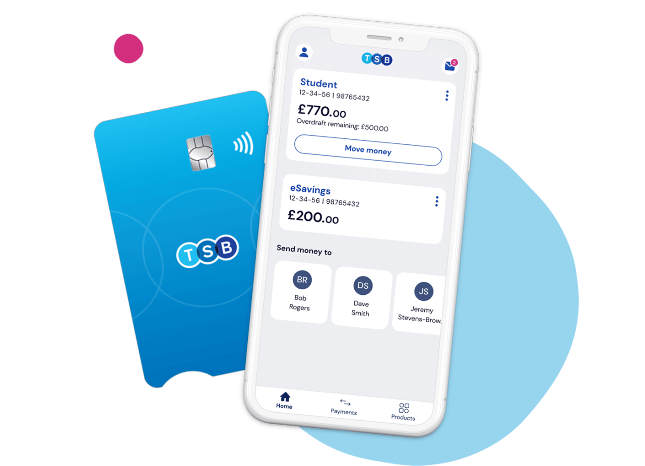 Mobile phone with TSB app and bank card.