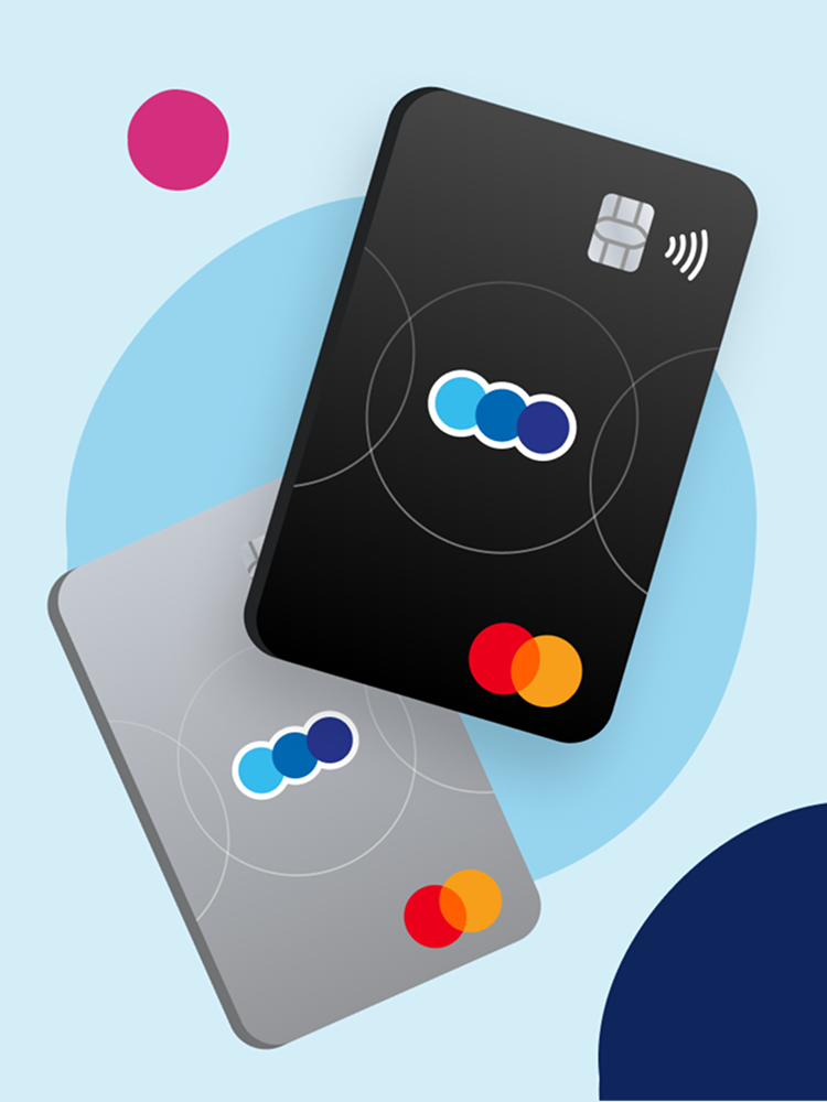 TSB credit cards and coloured orbs