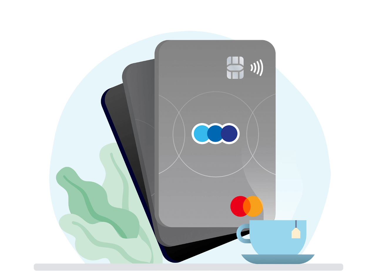 TSB credit cards and coloured orbs