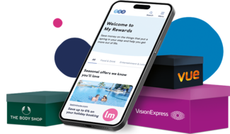 Mobile phone showing the TSB website along with reward boxes