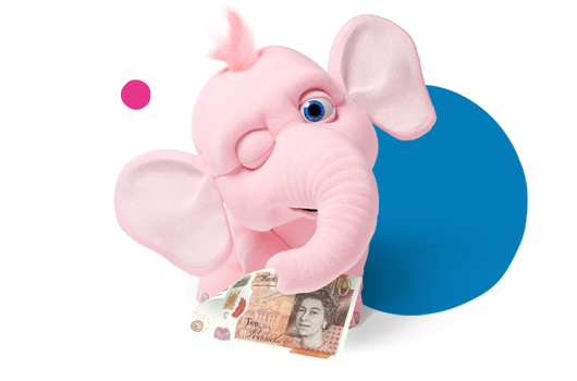 Tiny the elephant with £10 cash