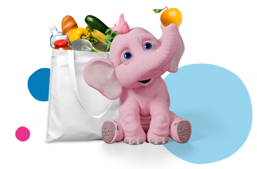 Tiny with bag of shopping