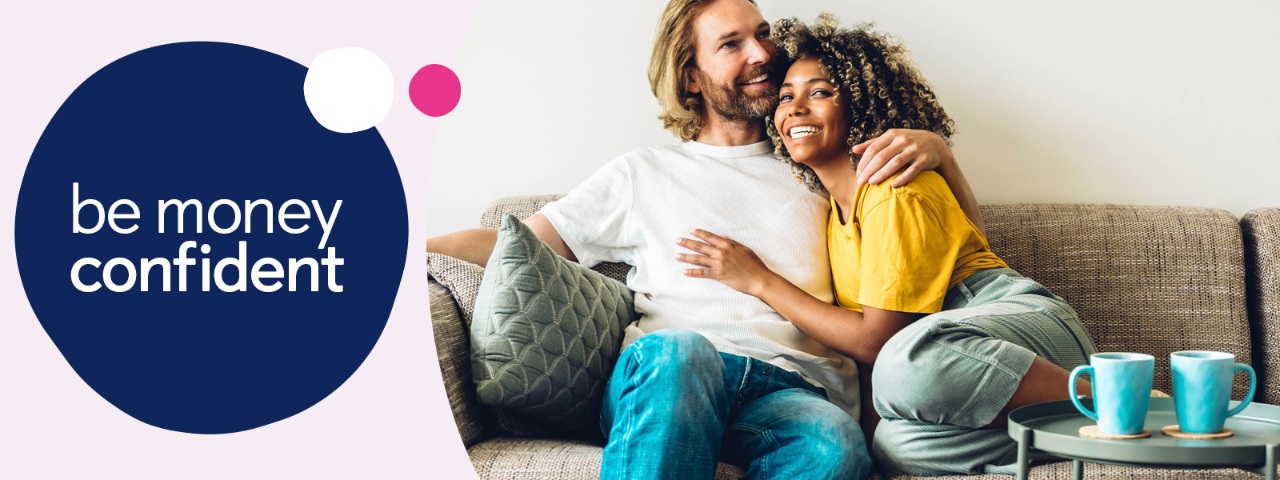 Couple sat on a sofa