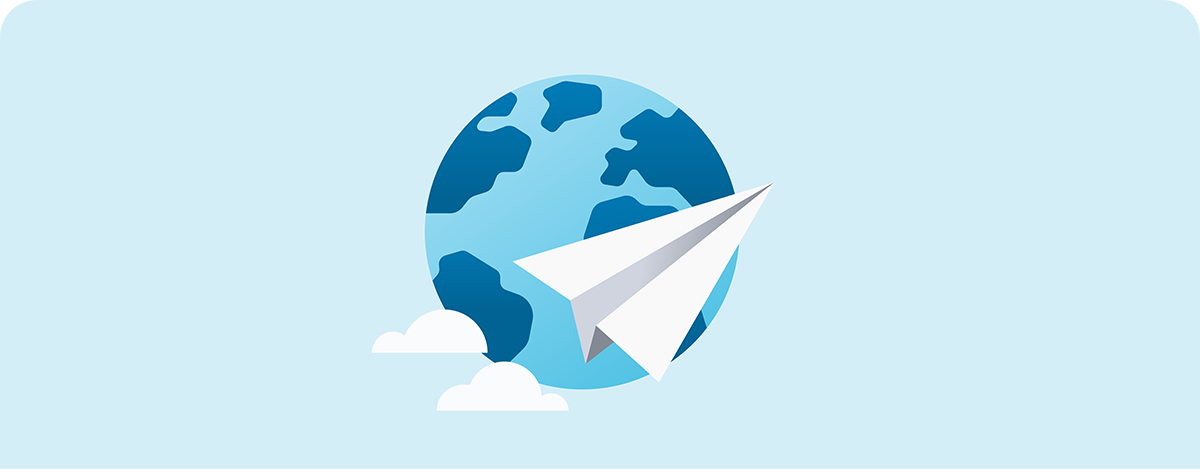Paper aeroplane flying around the earth