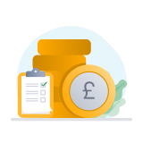 Stack of coins with a clipboard