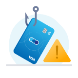 TSB Spend & Save card on a fishing hook with a warning alert symbol.