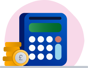 Calculator and stack of coins