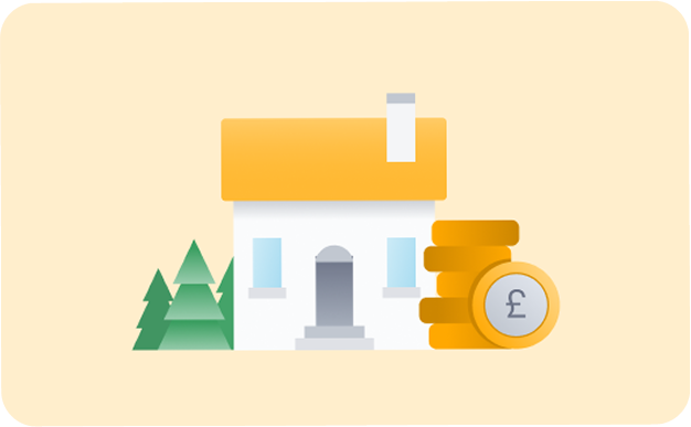 House with trees and coin stack