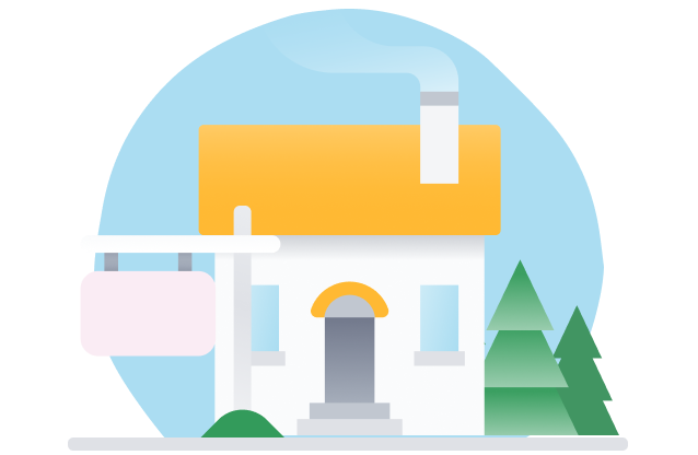 Illustration of a house with sale sign and trees