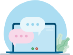 Laptop with incoming call and chat bubbles