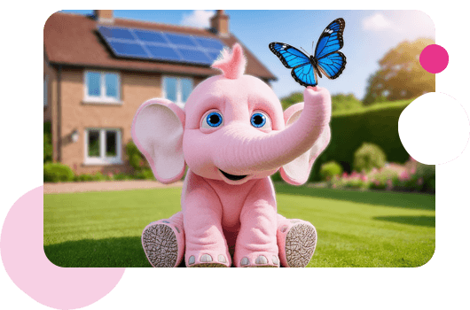 Tiny the elephant with a blue butterfly on their trunk