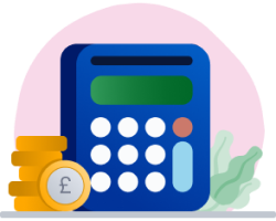 Calculator and stack of coins illustration